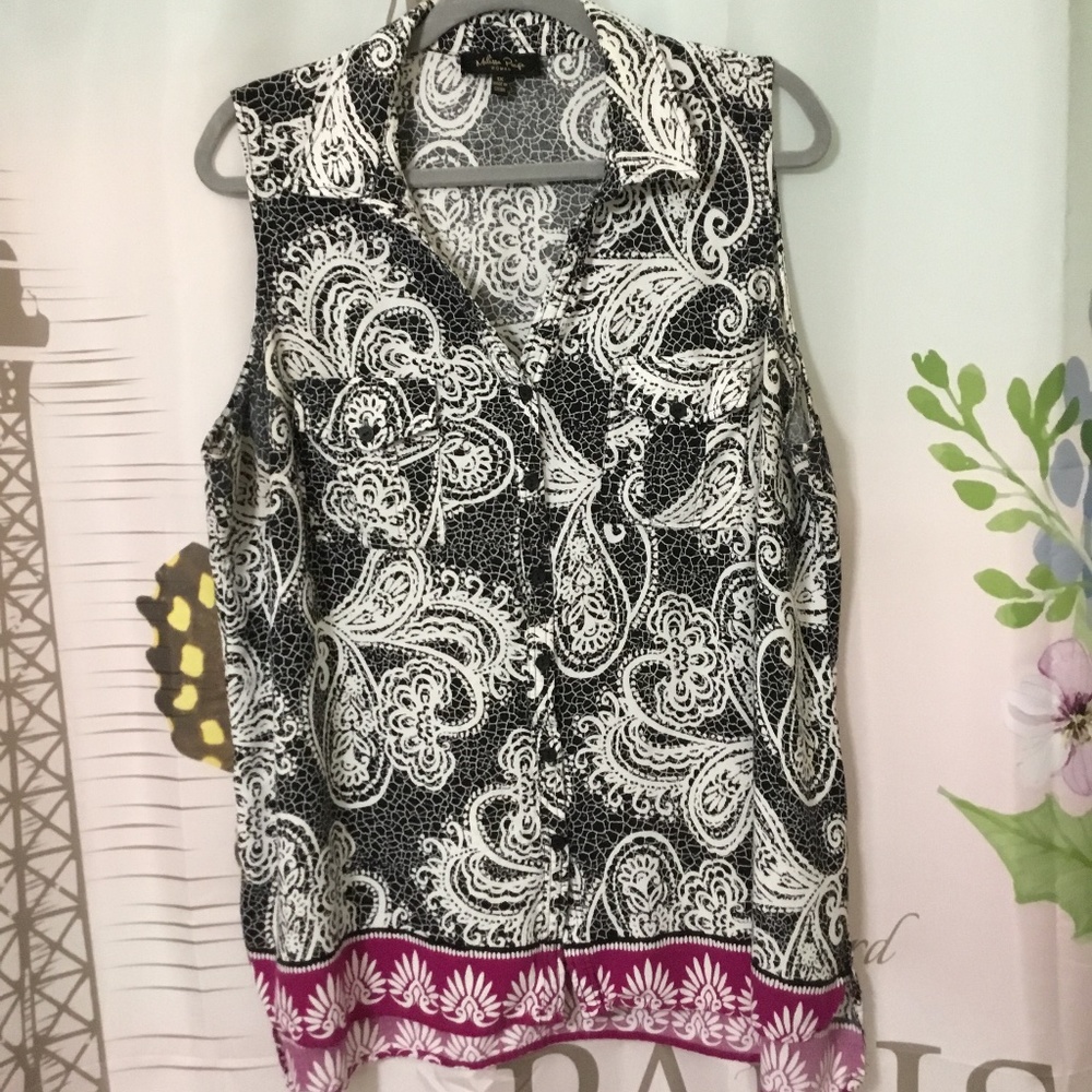 Melissa Paige~Women’s Paisley Multi-Color Print Sleeveless Blouse~Size 1X
